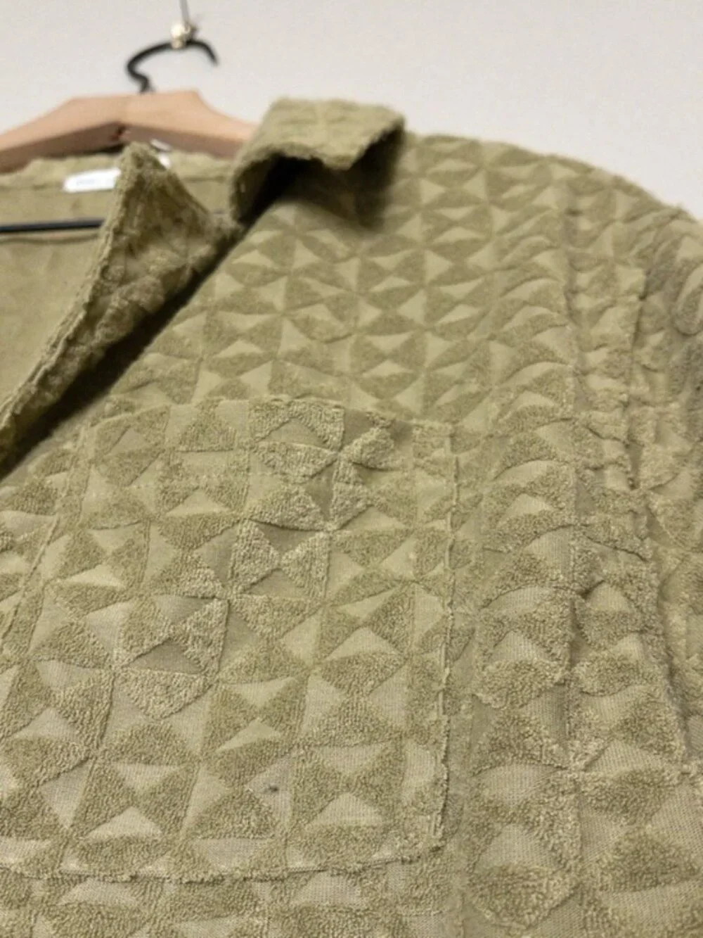 Avec Les Filles Textured Button Down Shirt S Triangle Terrycloth Olive Cover Up